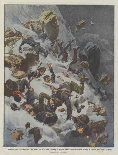 The Dramas of Smuggling: Snowstorm Overwhelms and Kills Ten Smugglers Near by Achille Beltrame