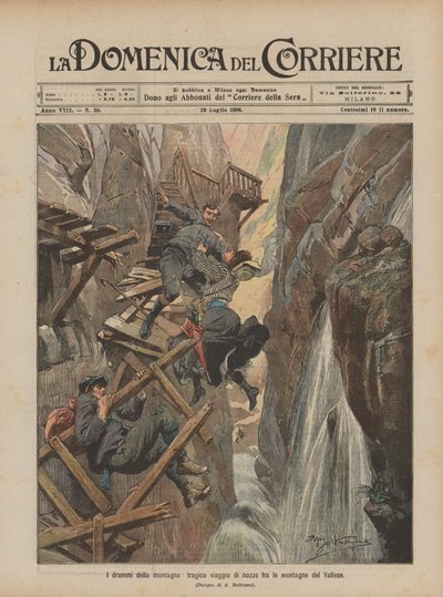 Mountain dramas, tragic honeymoon in the mountains of Valais by Achille Beltrame