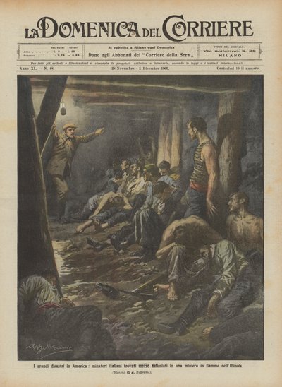 The Great Disasters in America, Italian Miners Found Half-Asphyxiated in a Burning Mine in Illinois by Achille Beltrame