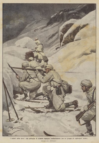 The Snow Soldiers, a Patrol of Skiers Engages in Combat with a Group of Enemy Scouts by Achille Beltrame