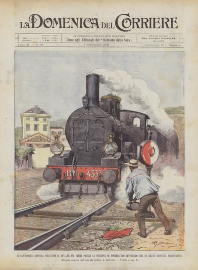 The Railwayman Garella Diverting a Train Near the Pontedecimo Station, Preventing a Disaster by Achille Beltrame