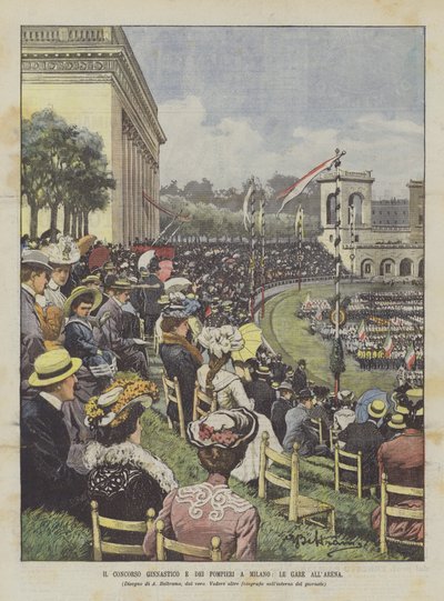 The Gymnastics and Firefighters Competition in Milan, The Races at the Arena by Achille Beltrame