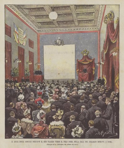 The Duke of the Abruzzi Describes His Journey to the North Pole, in the Hall of the Roman College, in Rome by Achille Beltrame