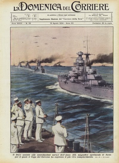 The Duce Attends the Naval Exercises of Year XII, a Magnificent Display of Strength by Achille Beltrame