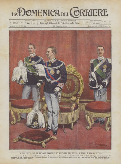 The Oath of King Victor Emmanuel III in the Senate Chamber, Rome, on the 11th by Achille Beltrame