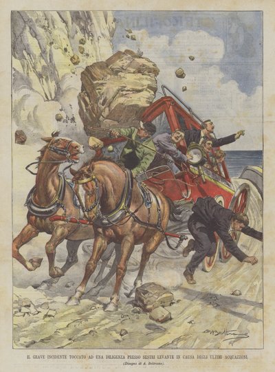 The Serious Accident to a Stagecoach Near Sestri Levante Due to Recent Downpours by Achille Beltrame