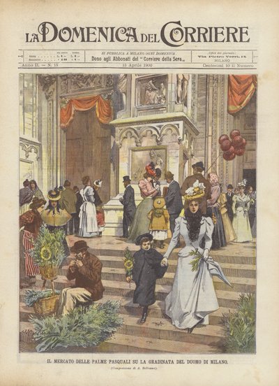 The Palm Sunday Market on the Steps of the Milan Cathedral by Achille Beltrame