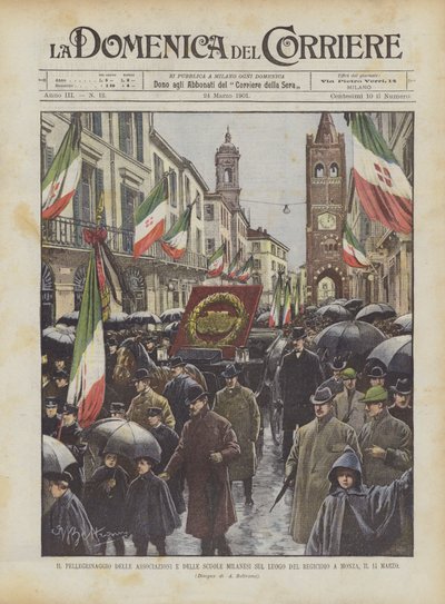 The Pilgrimage of Milanese Associations and Schools to the Site of the Regicide in Monza, March 14 by Achille Beltrame