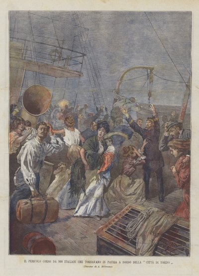 The Danger Faced by 900 Italians Returning Home Aboard the City of Turin by Achille Beltrame