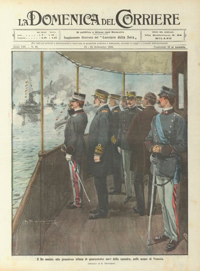 The King Watches the Grand Parade of Forty-Eight Ships of the Fleet in the Waters of Venice by Achille Beltrame