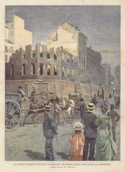 The Urban Renewal of Milan, The Night Demolitions at Cordusio by Achille Beltrame