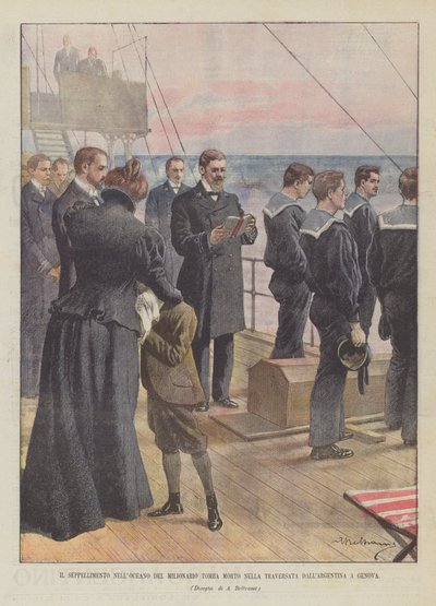 The Burial at Sea of the Millionaire Tomba Who Died During the Crossing from Argentina to Genoa by Achille Beltrame
