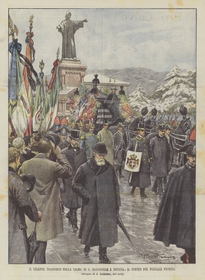 The Solemn Transport of the Body of G Zanardelli in Brescia, The Procession in Piazzale Venezia by Achille Beltrame