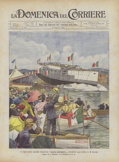 The Launch of the Great Battleship Regina Margherita in La Spezia on May 30 by Achille Beltrame