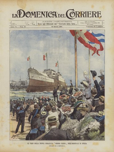 The Launch of the New Battleship Regina Elena in the Arsenal of Spezia by Achille Beltrame