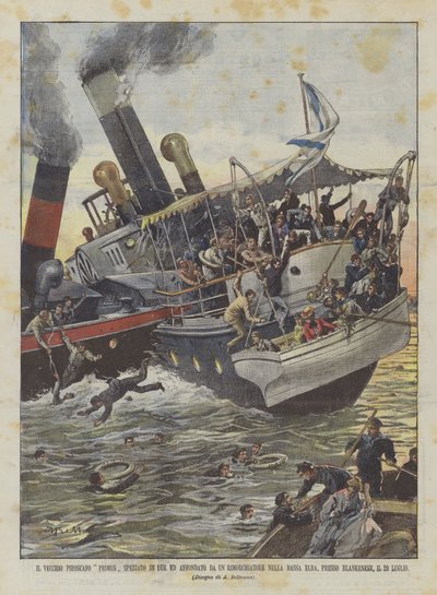 The Old Steamer Primus Broken in Two and Sunk by a Tug in the Lower Elbe by Achille Beltrame