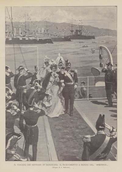 The Journey of the Sovereigns in Sardinia, The Reception Aboard the Brennus by Achille Beltrame
