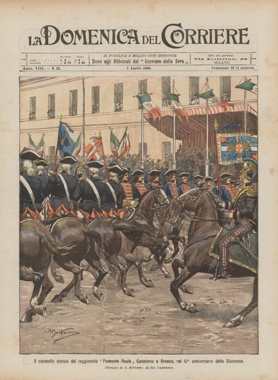 The Historical Carousel of the Piemonte Reale Cavalry Regiment in Brescia, on the 57th Anniversary of the Storzesca by Achille Beltrame