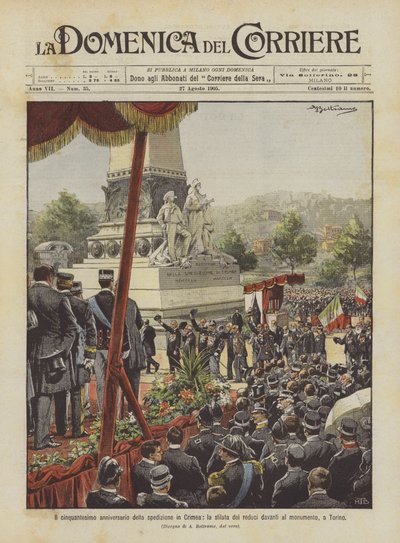 The Fiftieth Anniversary of the Crimean Expedition, the Parade of Veterans in Front of the Monument in Turin by Achille Beltrame