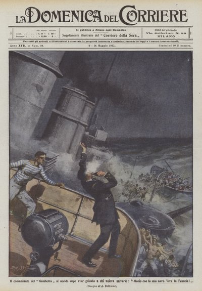 The commander of the Gambetta kills himself after shouting to those who wanted to save him, I die with my ship by Achille Beltrame