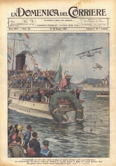 The Moving Ceremony at the Ideal Tomb of the Unknown Sailor, Celebrated in the Waters of La Spezia by Achille Beltrame