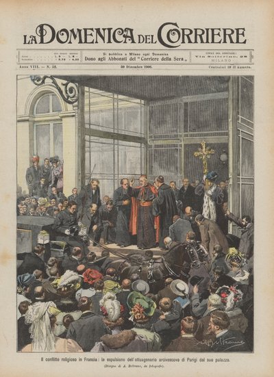 The Religious Conflict in France, the Expulsion of the Octogenarian Archbishop of Paris from His Palace by Achille Beltrame