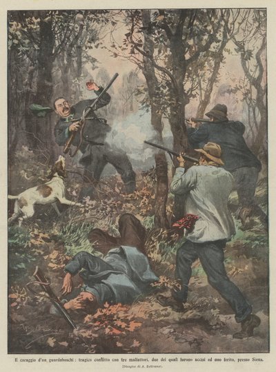 The Courage of a Forest Ranger, Tragic Conflict with Three Criminals, Two of Whom Were Killed by Achille Beltrame