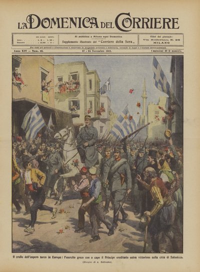 The collapse of the Turkish Empire in Europe, the Greek army led by the Crown Prince enters by Achille Beltrame