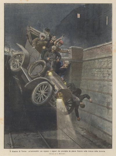 The Disaster of Turin, a Car with Ladies and Gentlemen Falling from Piazza Statuto by Achille Beltrame