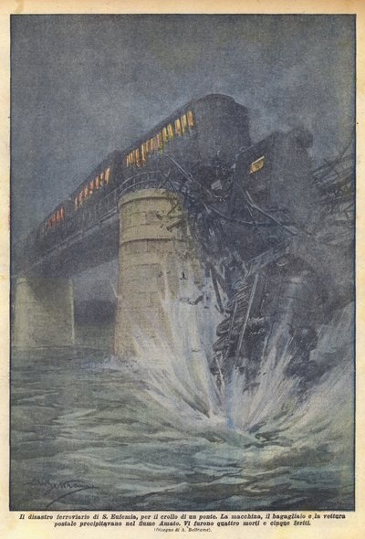The Railway Disaster of S. Eufemia, Due to the Collapse of a Bridge by Achille Beltrame