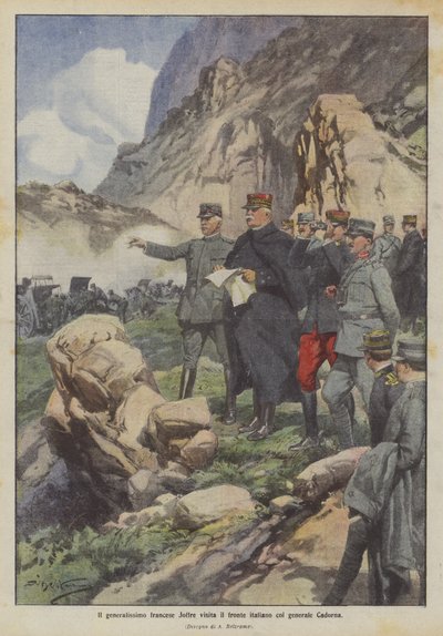 The French Generalissimo Joffre Visits the Italian Front with General Cadorna by Achille Beltrame