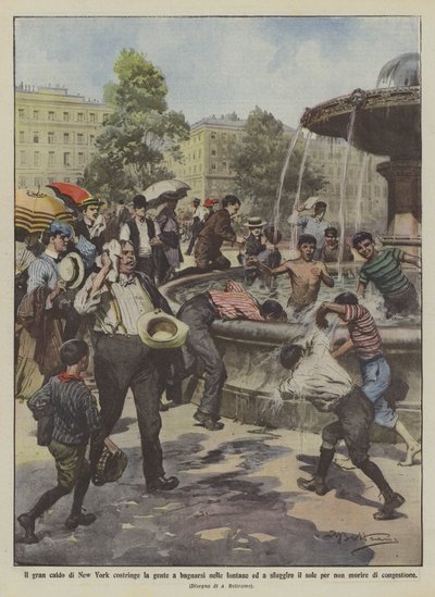 The Intense Heat in New York Forces People to Bathe in Fountains and Escape the Sun by Achille Beltrame