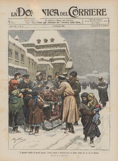 The Great Cold of These Days, Fires Lit and Hot Drinks Distributed in the Streets in Russia by Achille Beltrame