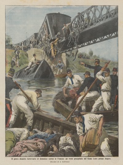 The Serious Railway Disaster Last Sunday in France, a Train Fell into the Loire River Near Angers by Achille Beltrame