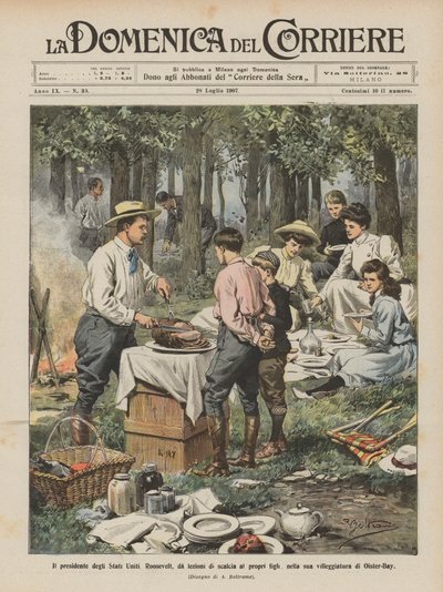 The President of the United States Roosevelt, Giving Kicking Lessons to His Sons by Achille Beltrame