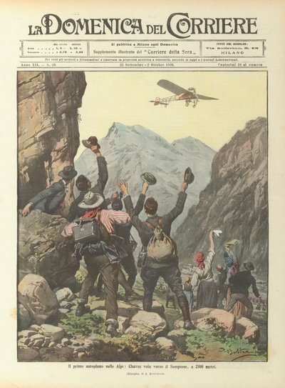 The First Airplane Over the Alps, Chavez Flies Towards the Simplon at 2500 Meters by Achille Beltrame