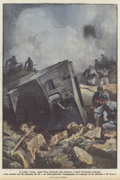 The First Hun Tank Captured by the French by Achille Beltrame