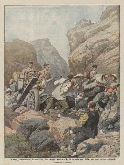 The Beijing-Paris Car Raid, Prince Borghese and L. Barzini in Their Itala by Achille Beltrame