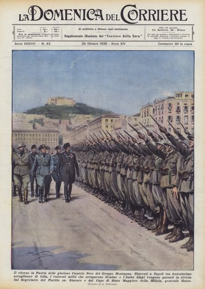 The return to the Homeland of the glorious Black Shirts of the Mountain Group by Achille Beltrame