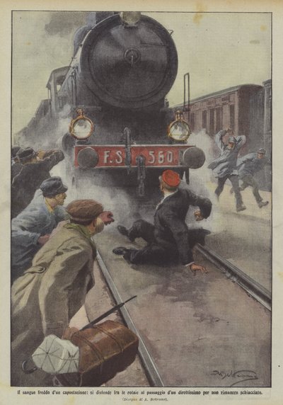 The Coolness of a Station Master, Lies Between the Rails as an Express Train Passes by Achille Beltrame