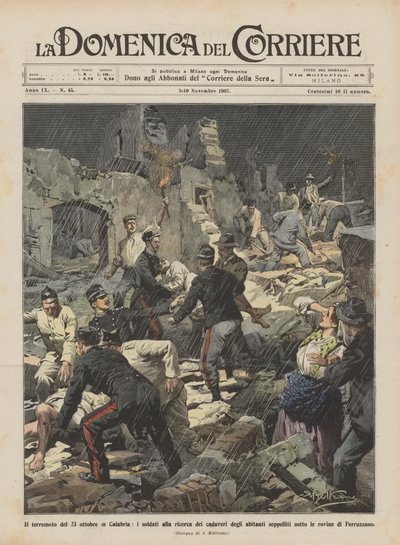 The Earthquake of October 23 in Calabria, Soldiers Searching for the Bodies of the Inhabitants by Achille Beltrame