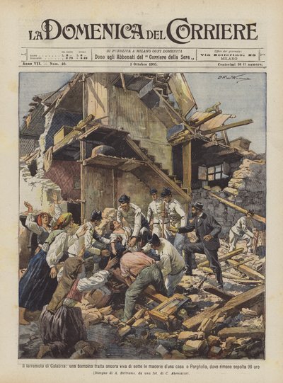 The Earthquake in Calabria, a Little Girl Still Alive Pulled from the Rubble of a House ? by Achille Beltrame