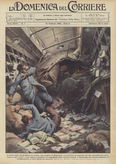 The Paris-Milan Express Train Derailed at Montereau Station, the Locomotive Crashed by Achille Beltrame
