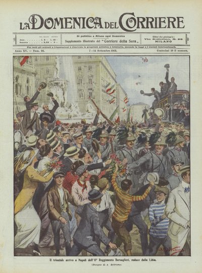 The Triumphal Arrival in Naples of the 11th Bersaglieri Regiment, Returning from Libya by Achille Beltrame