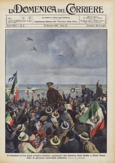 The Triumphal Arrival of Italian Aviators, Led by Minister Italo Balbo, in Porto Natal by Achille Beltrame
