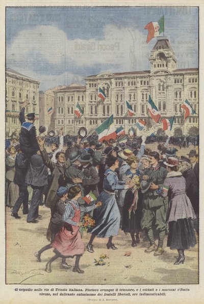 The Jubilation in the Streets of Italian Trieste by Achille Beltrame