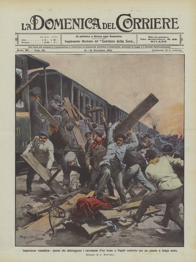 Vandal Impatience, Workers Destroy Train Carriages in Naples Forced to a Long Stop Due to a Breakdown by Achille Beltrame