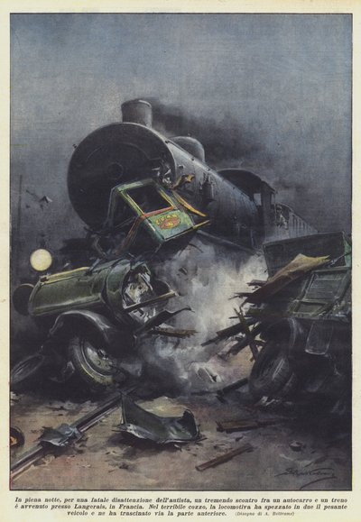 In the Middle of the Night, Due to a Fatal Distraction by the Driver, a Terrible Collision Between a Truck by Achille Beltrame