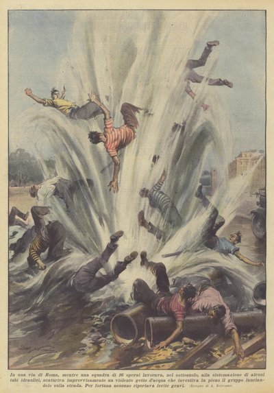 In a street in Rome, while a team of 16 workers was working underground on the arrangement by Achille Beltrame