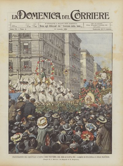 Inauguration of the Carnival in Naples After Twenty Years of Absence, The Arrival of Pulcinella and the Masks by Achille Beltrame
